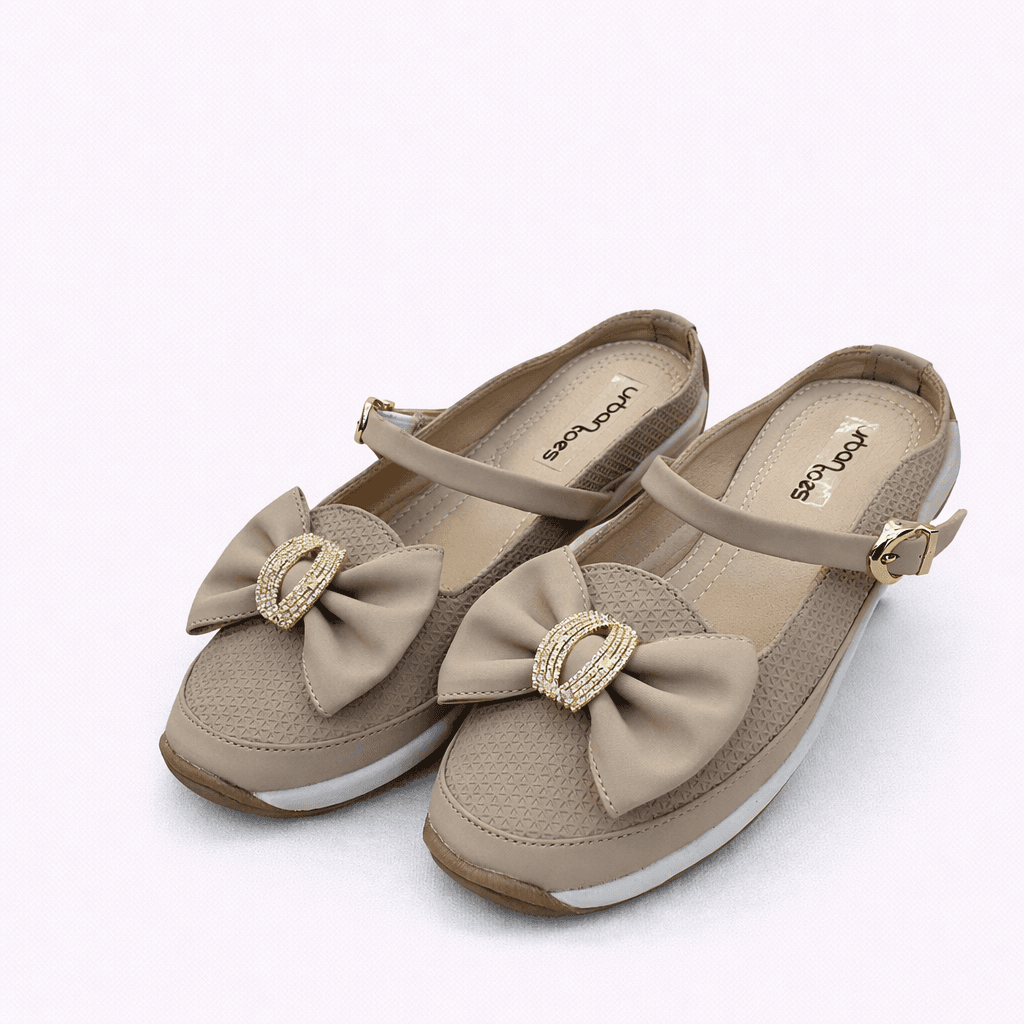 Urbantoes Women’s Beige Walking Flats with Bow Detail