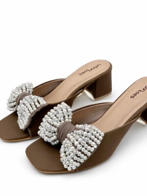 Pearl Grace Block Heels Brown