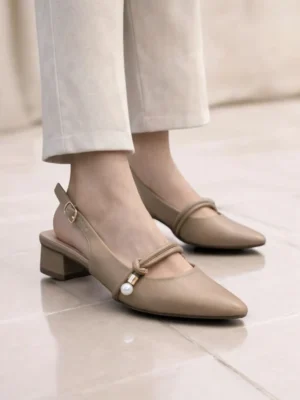 khakhi slingback block heel pumps