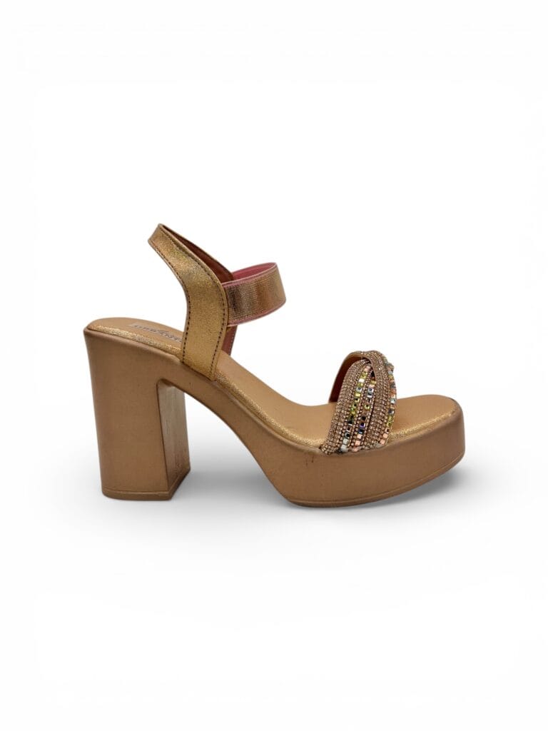 Rose Gold Platform Heels for Women – Embellished Strap Block Heel Sandals