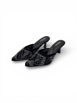 Black Embellished Mule Heels