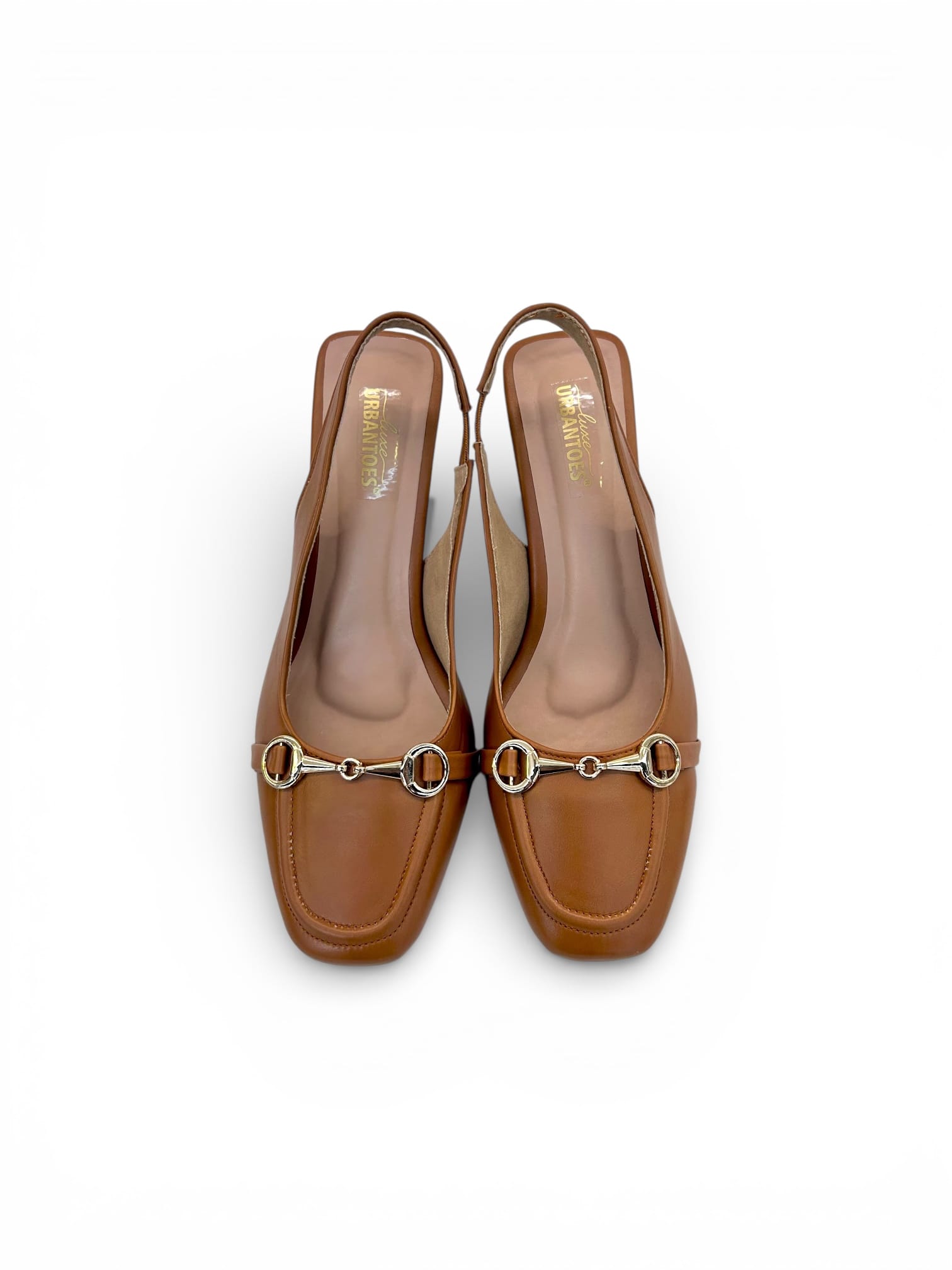 Women Brown Slingback Block Heels with Gold Buckle – Elegant Office & Party Wear - Image 3