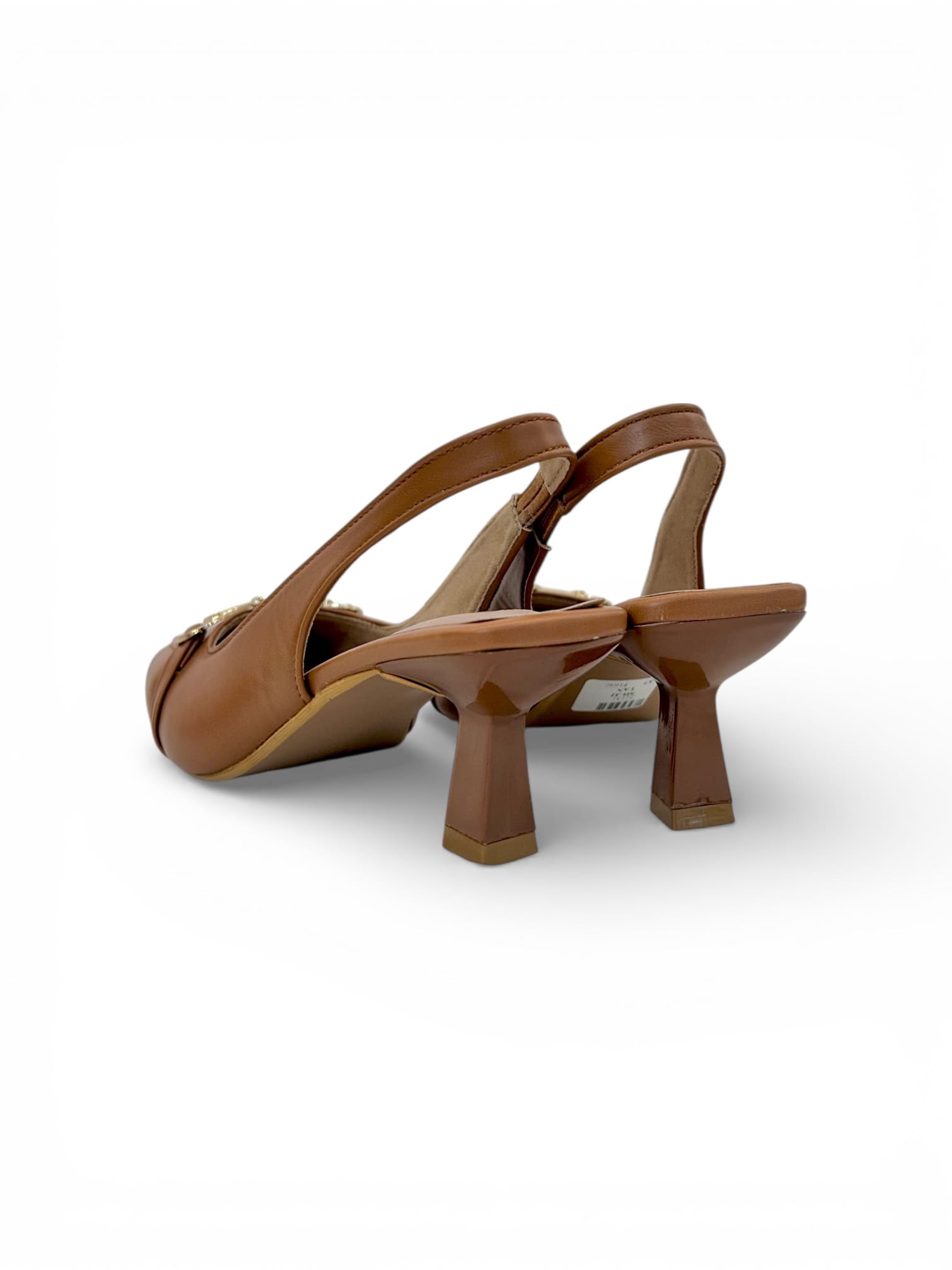 Women Brown Slingback Block Heels with Gold Buckle – Elegant Office & Party Wear - Image 4