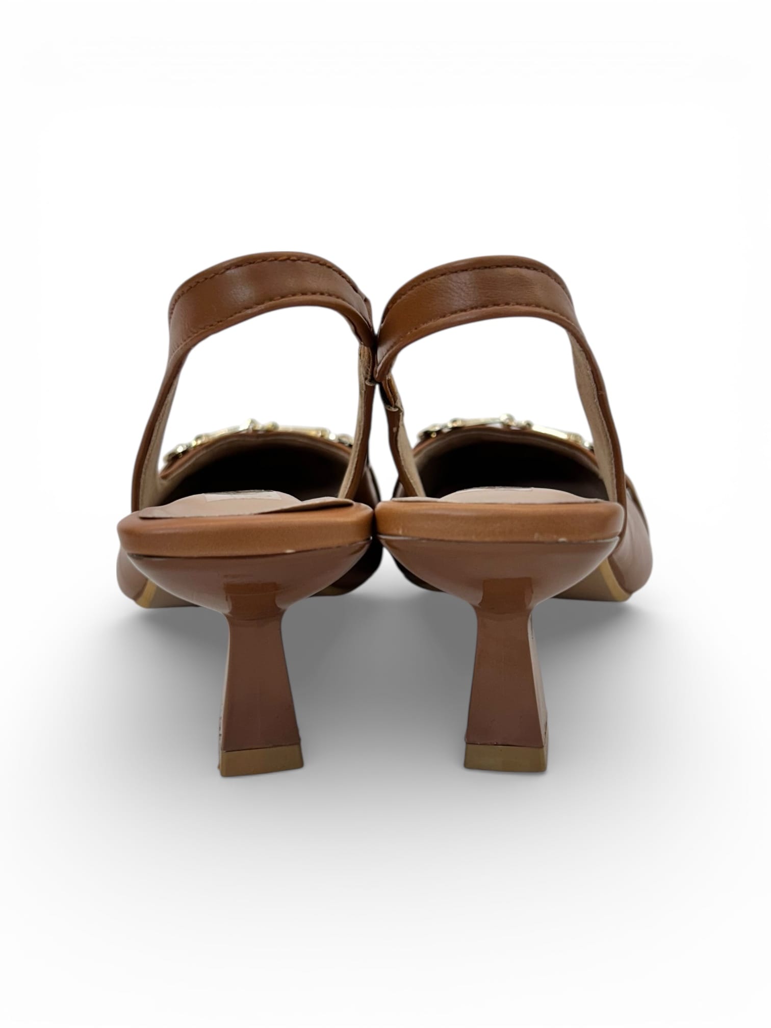 Women Brown Slingback Block Heels with Gold Buckle – Elegant Office & Party Wear - Image 5