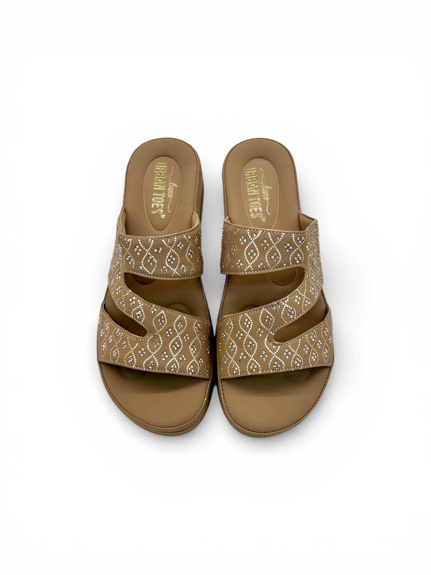 Comfort Beige Wedge Sandals for Women – Embellished Ethnic Platform Slippers - Image 3