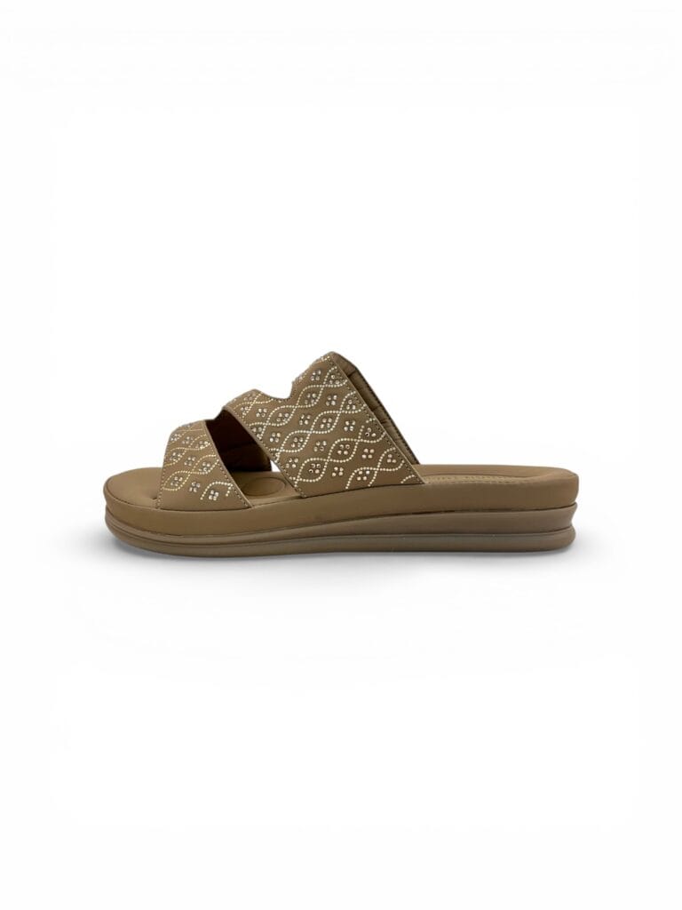 Comfort Beige Wedge Sandals for Women – Embellished Ethnic Platform Slippers