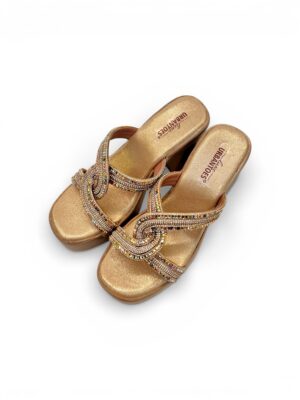 rose gold platform block heels for women