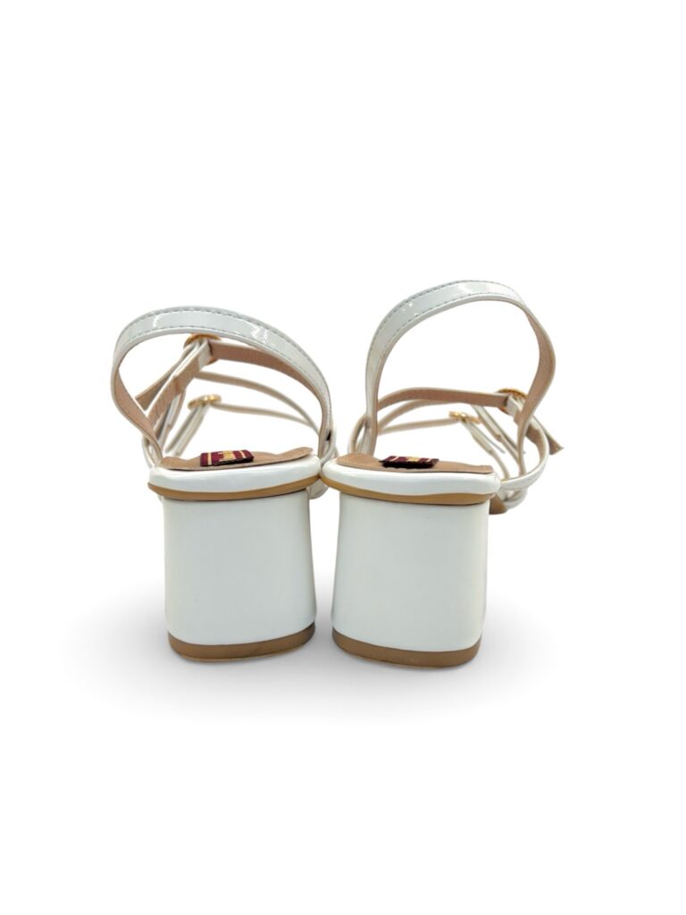 White Block Heel Sandals for Women – Elegant Strappy Mid Heel
