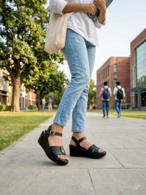 black comfort wedge sandals for women