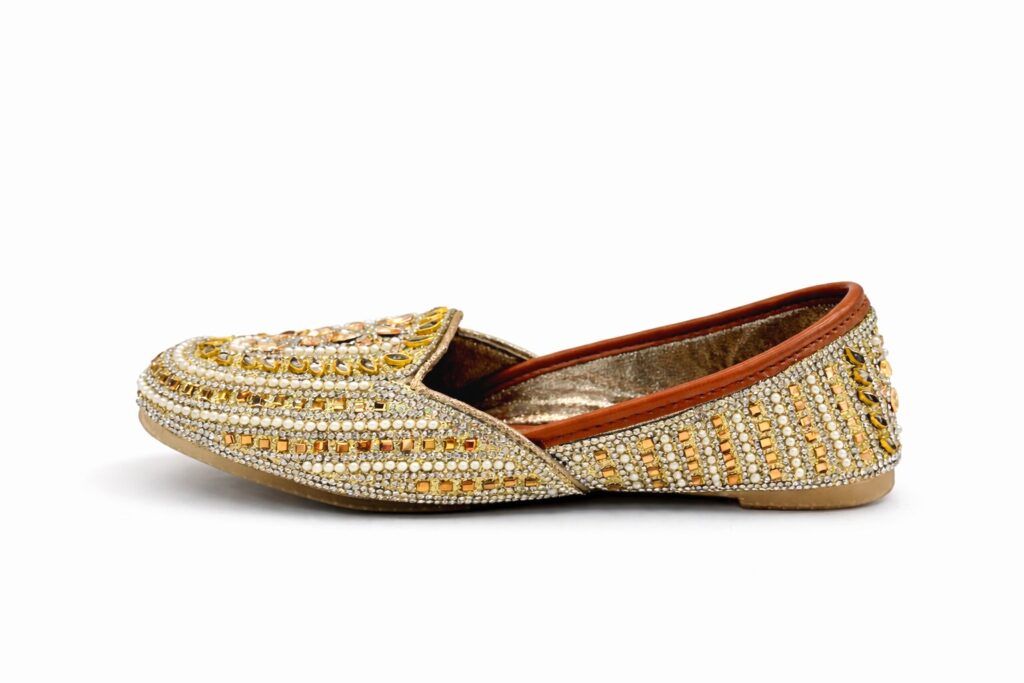 Gold Embellished Jutti Loafers for Women – Pearl Beaded Ethnic Flats