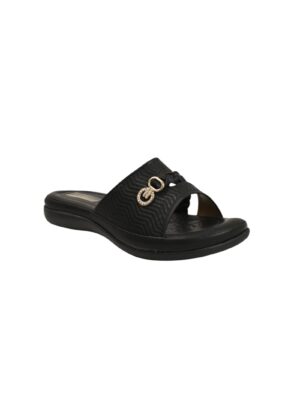 black comfort flat slide for women