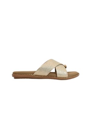 light gold cross strap flat slide for women
