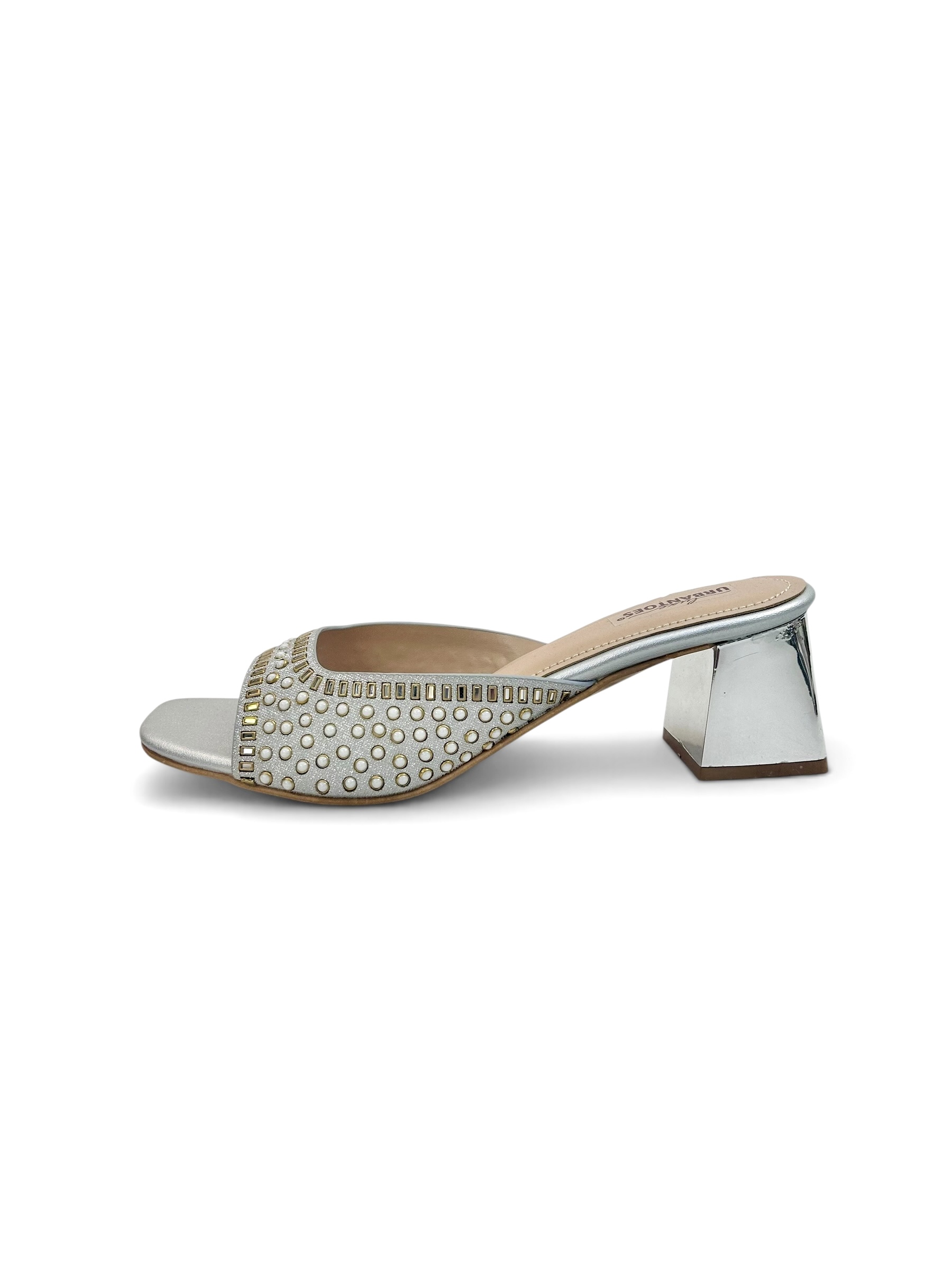Silver Embellished Block Heel Sandals