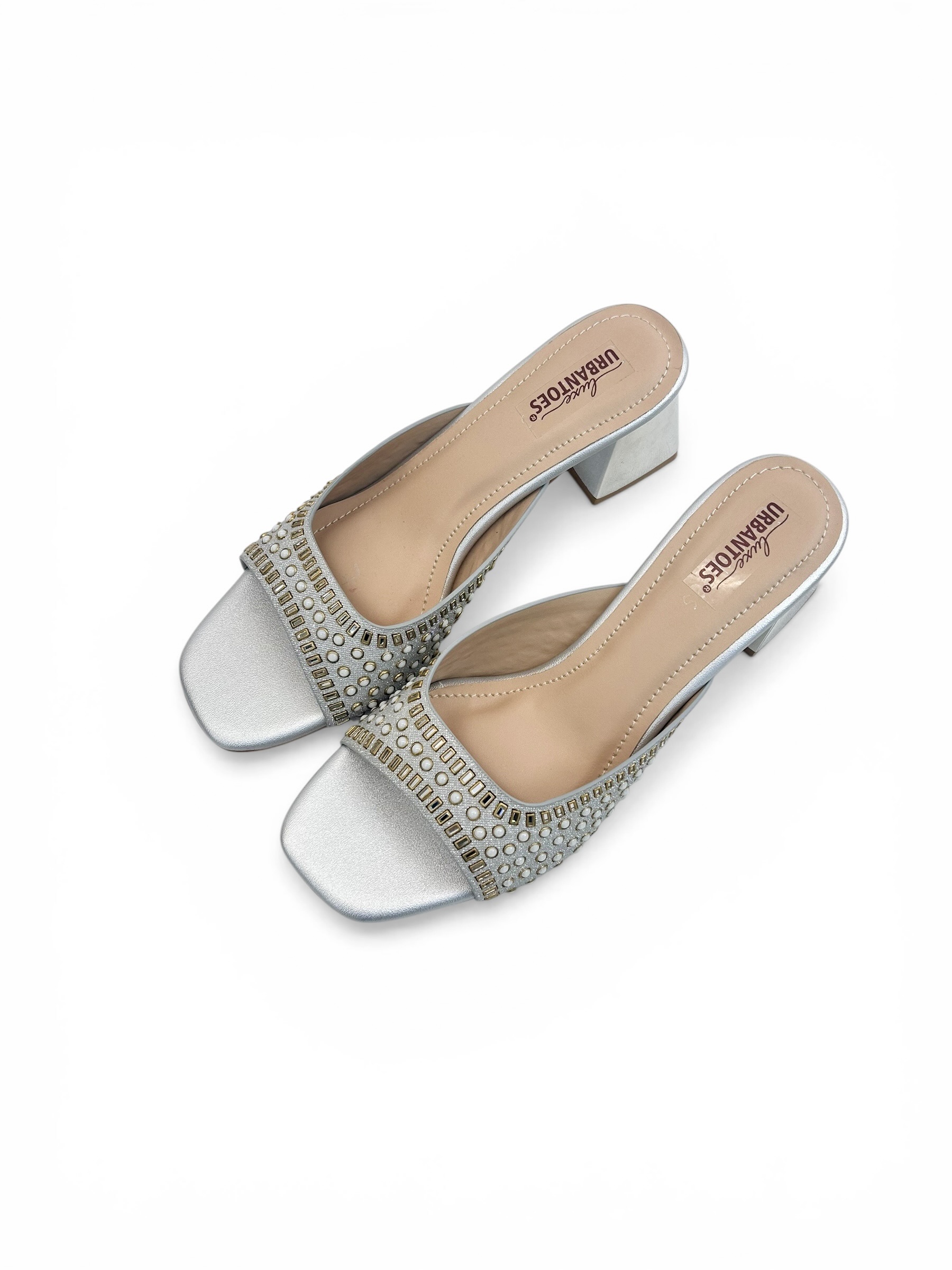 Silver Embellished Block Heel Sandals for Women – Urbantoes - Image 3