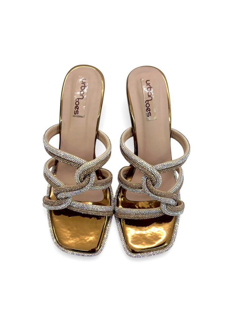 Copper Embellished Strappy Heels for Women – Crystal Knot Party Sandals