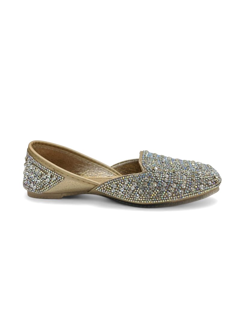 Gold Crystal Embellished Jutti Flats for Women – Wedding & Festive Wear