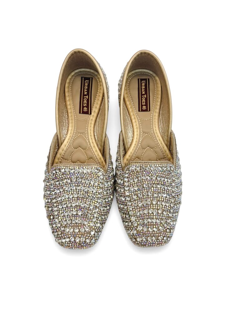 Gold Crystal Embellished Jutti Flats for Women – Wedding & Festive Wear