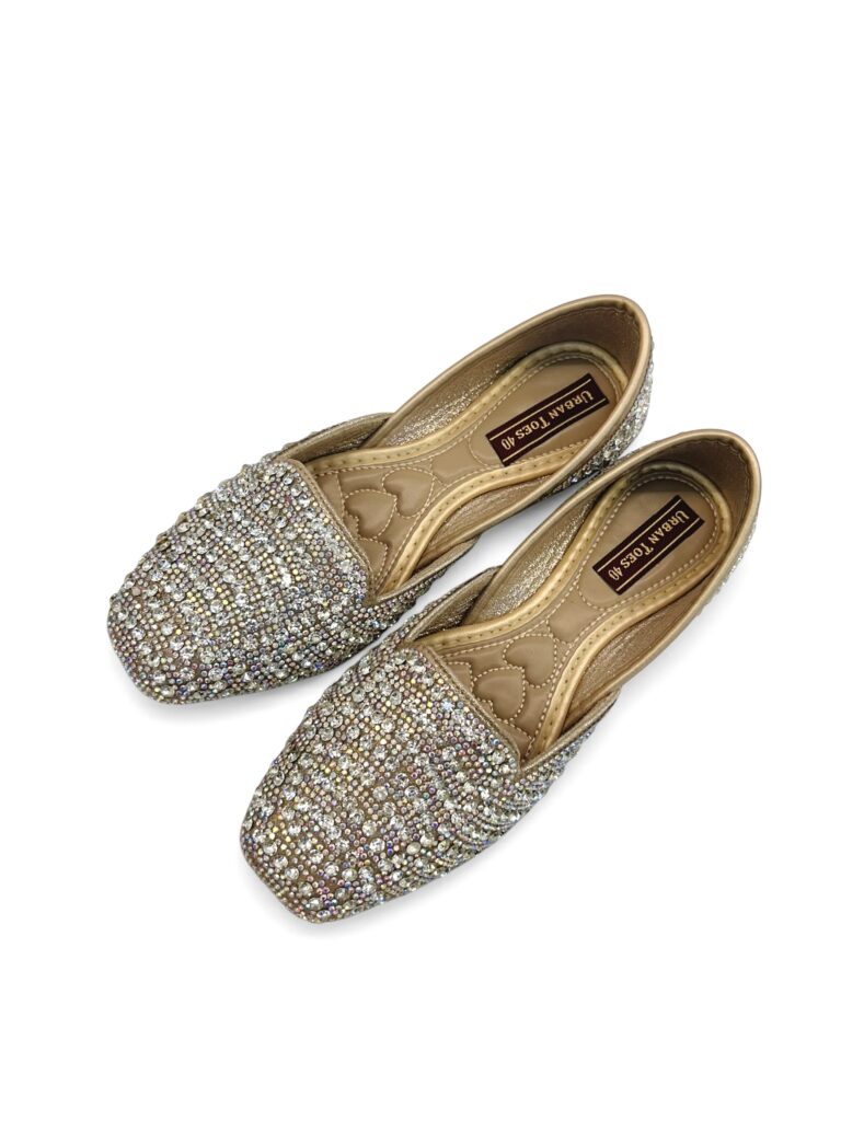 Gold Crystal Embellished Jutti Flats for Women – Wedding & Festive Wear
