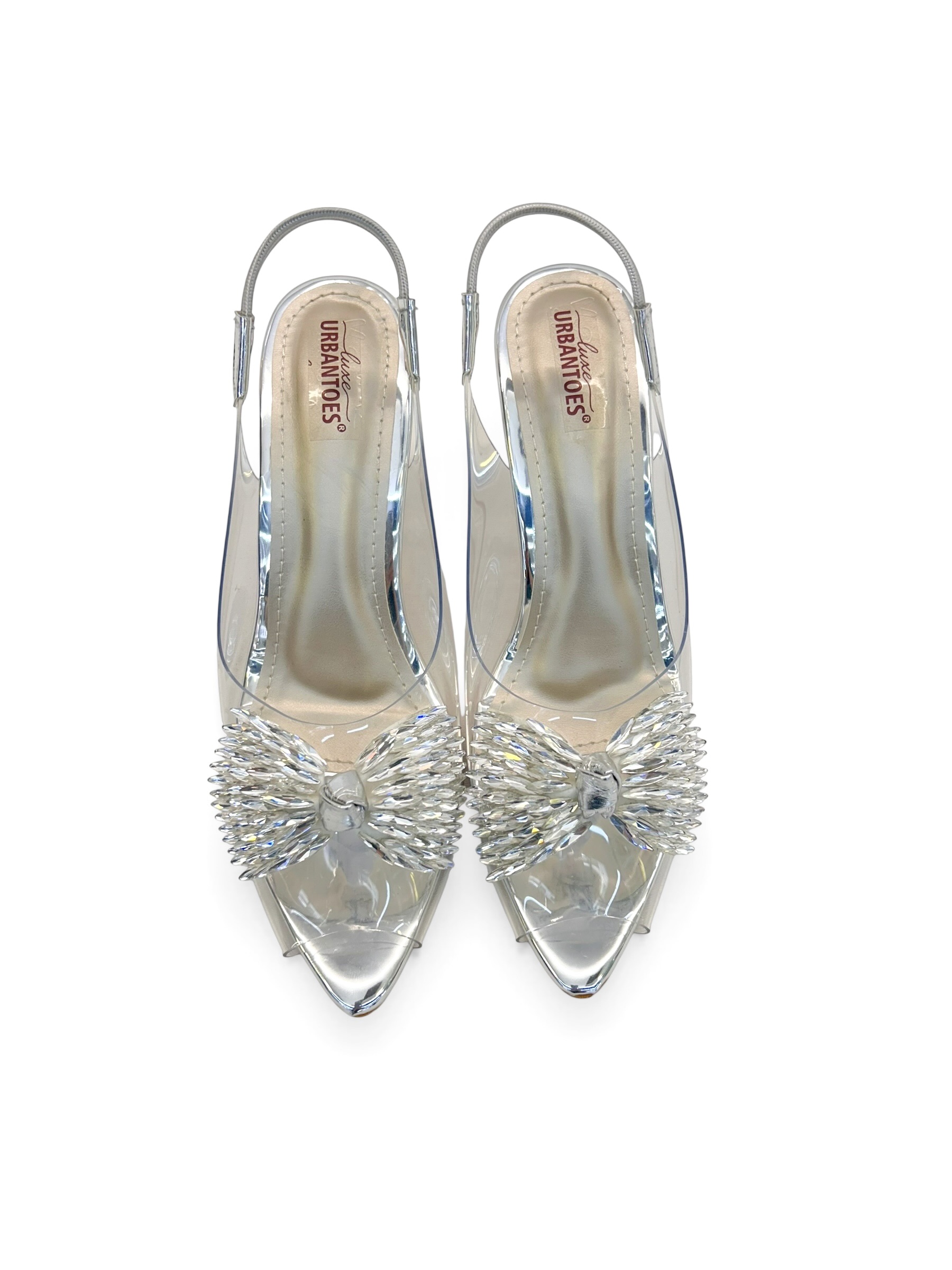 Transparent Silver Slingback Heels for Women – Crystal Bow Party Wear Sandals - Image 2