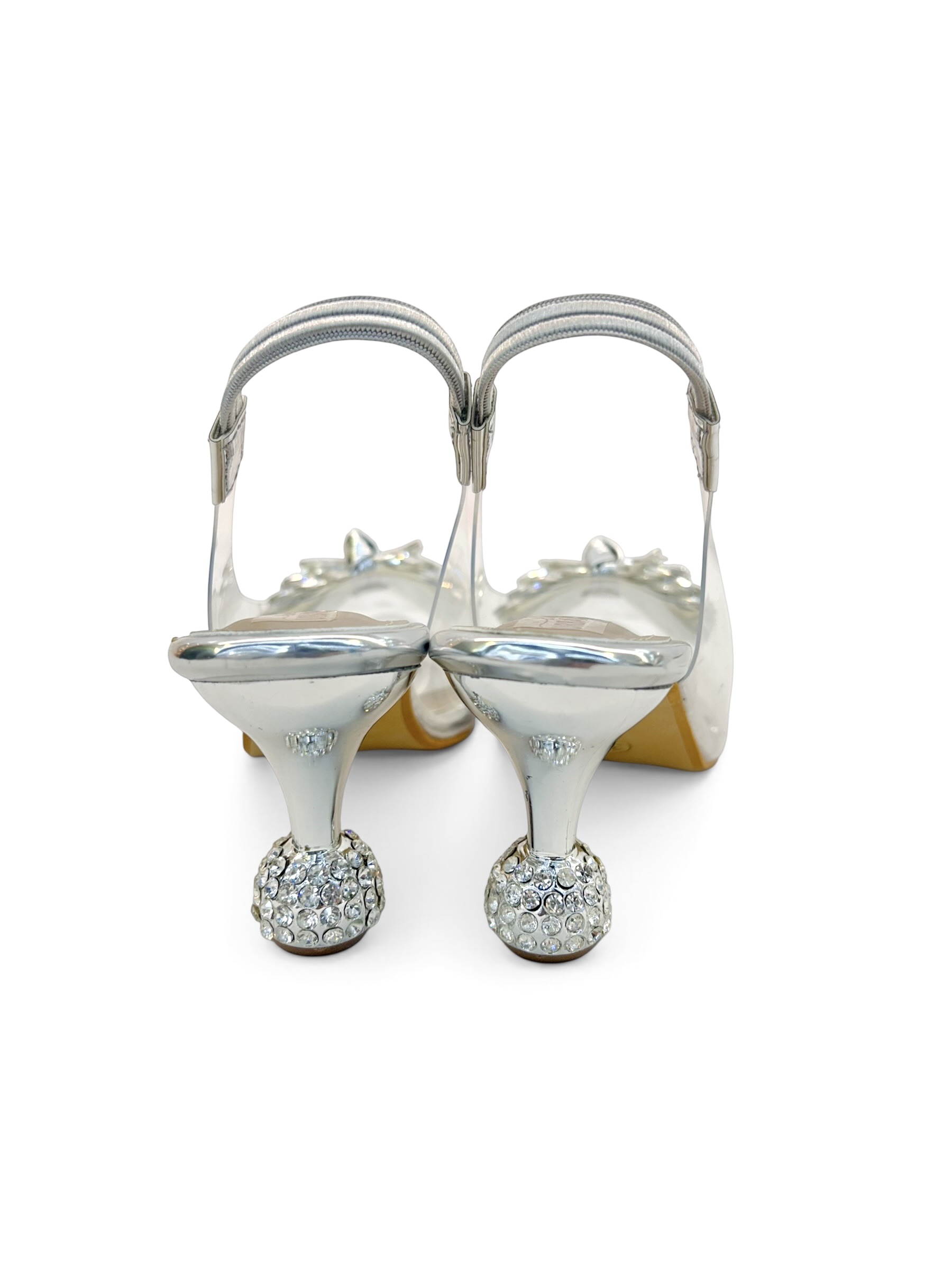 Transparent Silver Slingback Heels for Women – Crystal Bow Party Wear Sandals - Image 3