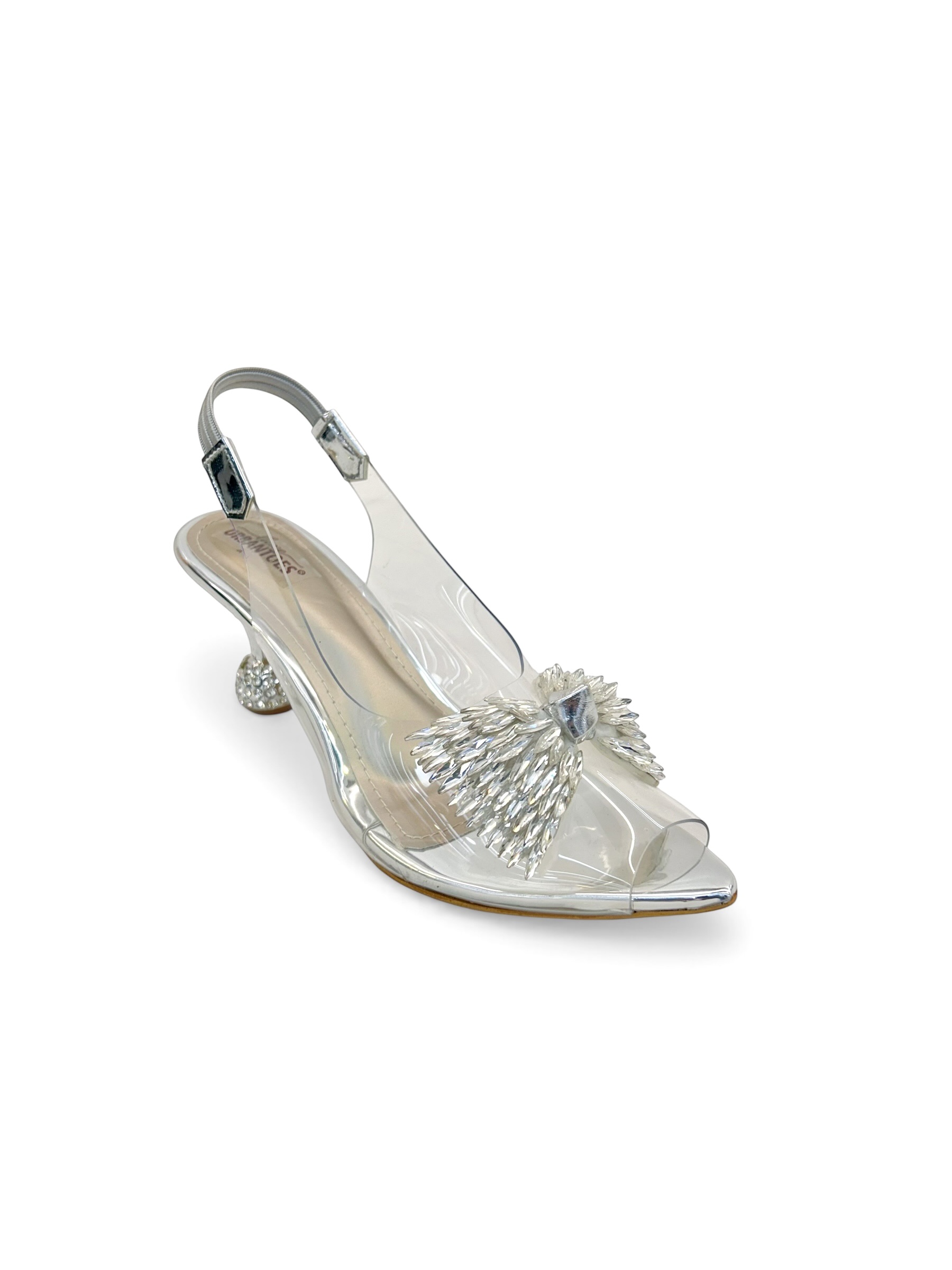 Transparent Silver Slingback Heels for Women – Crystal Bow Party Wear Sandals - Image 4