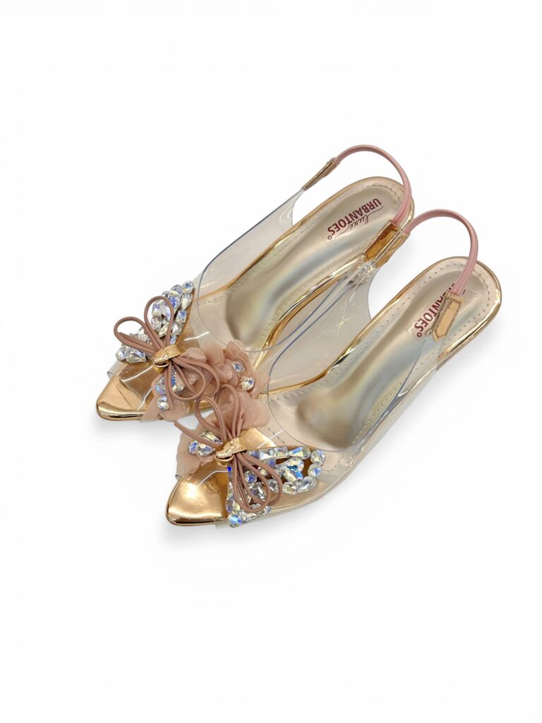Transparent Rosegold Slingback Heels for Women – Crystal Embellished Party Sandals