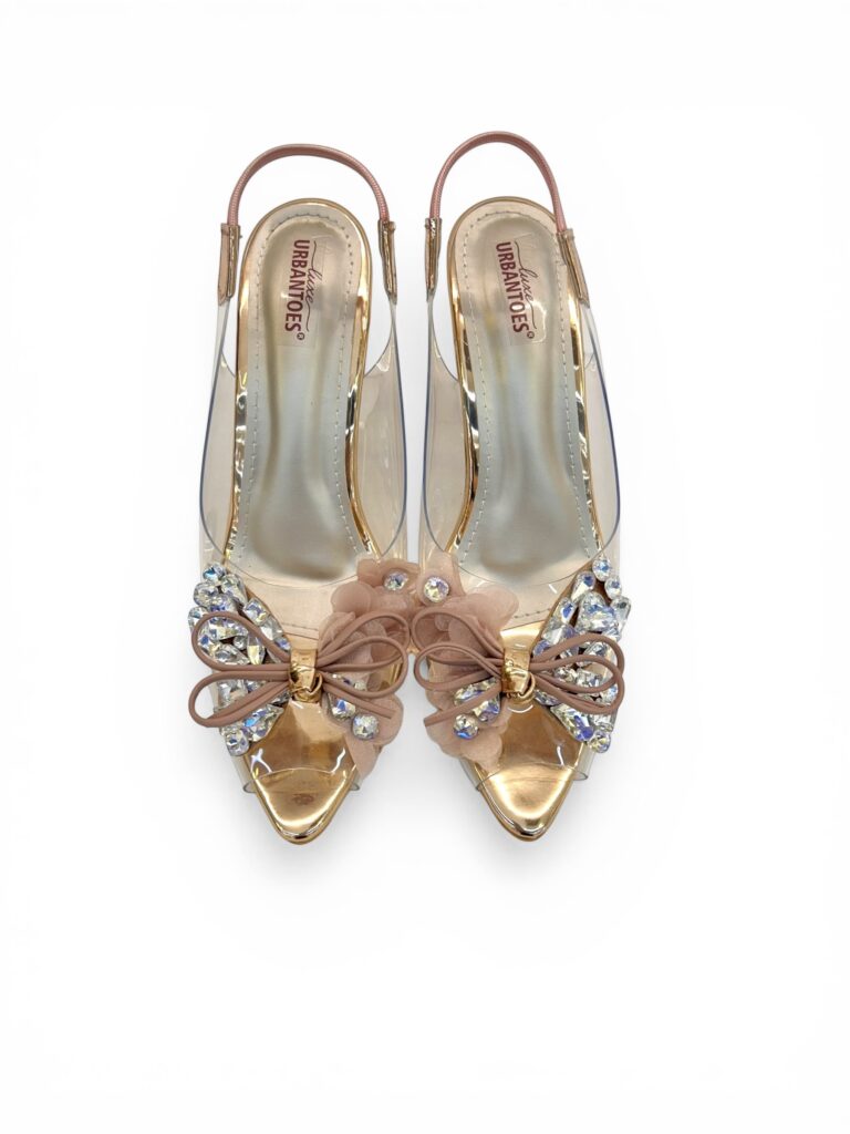 Transparent Rosegold Slingback Heels for Women – Crystal Embellished Party Sandals