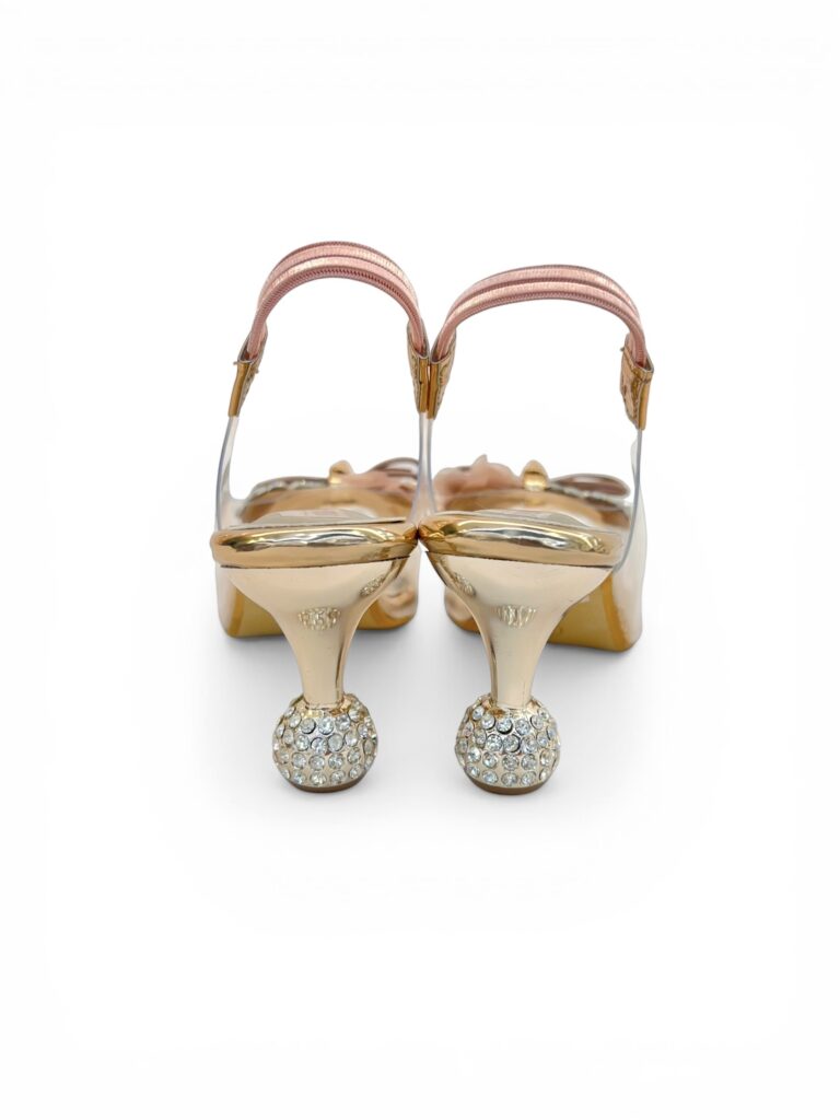 Transparent Rosegold Slingback Heels for Women – Crystal Embellished Party Sandals