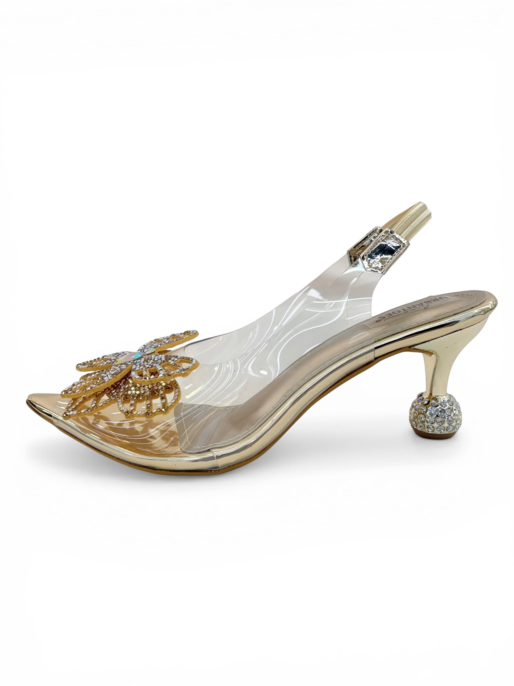 transparent rosegold slingback heels