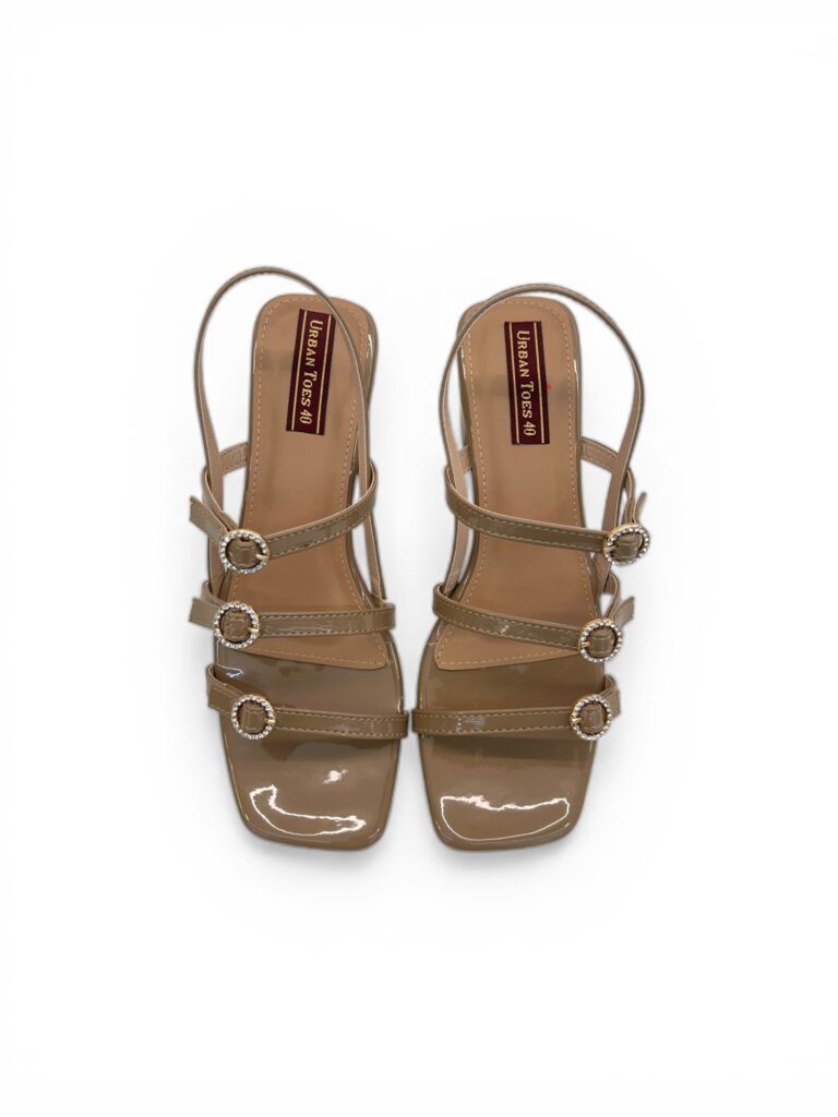 Beige Block Heel Sandals for Women – Elegant Strappy Mid Heel