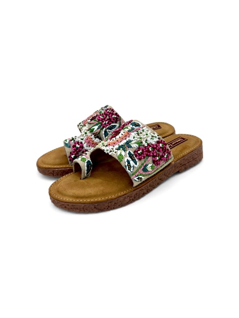 Floral Embroidered Flat Sandals for Women – Ethnic Toe Ring Slippers