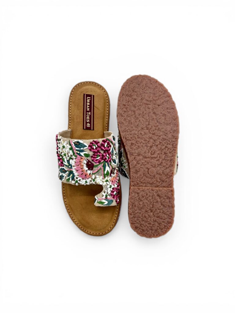 Floral Embroidered Flat Sandals for Women – Ethnic Toe Ring Slippers