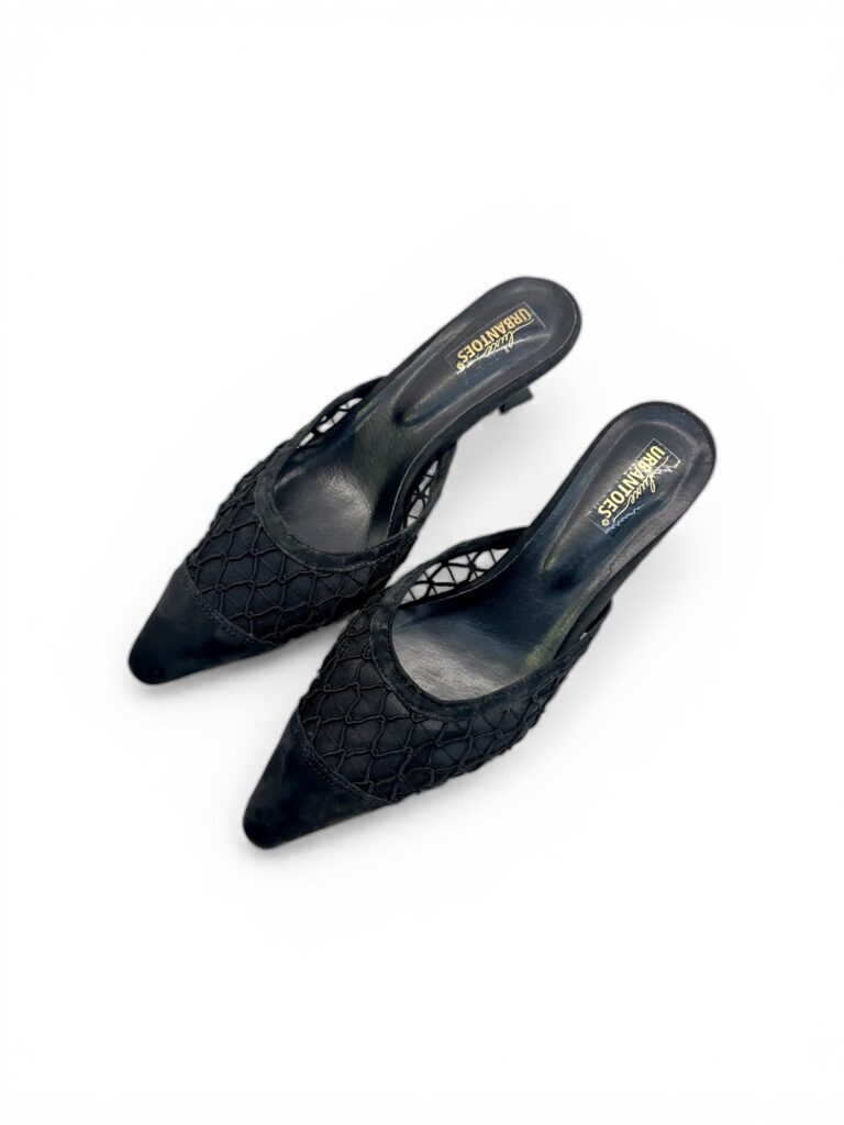 Black Mesh Kitten Heels for Women – Pointed Toe Mule Heels