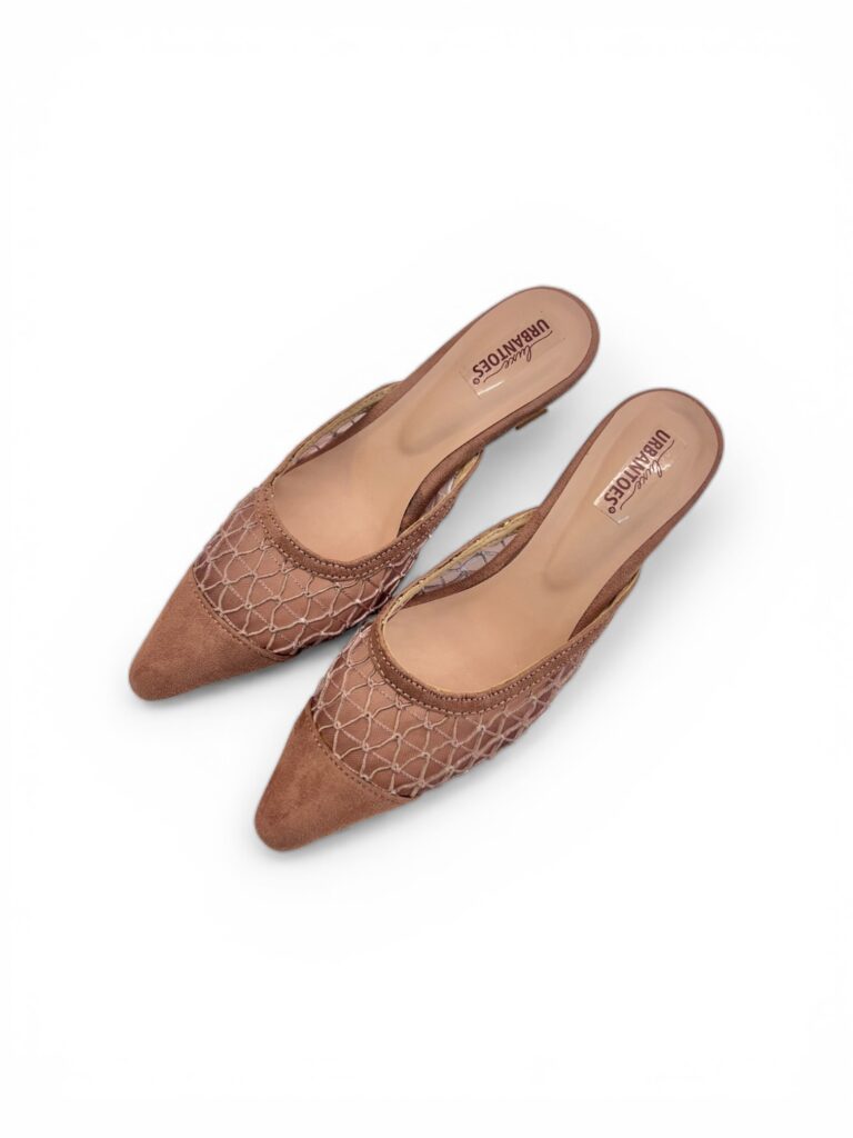 Nude Mesh Kitten Heels for Women – Pointed Toe Mule Heels