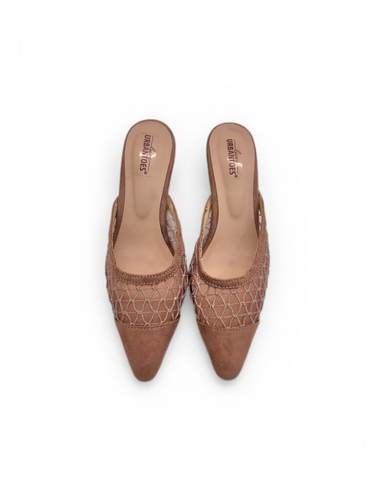 Nude Mesh Kitten Heels for Women – Pointed Toe Mule Heels