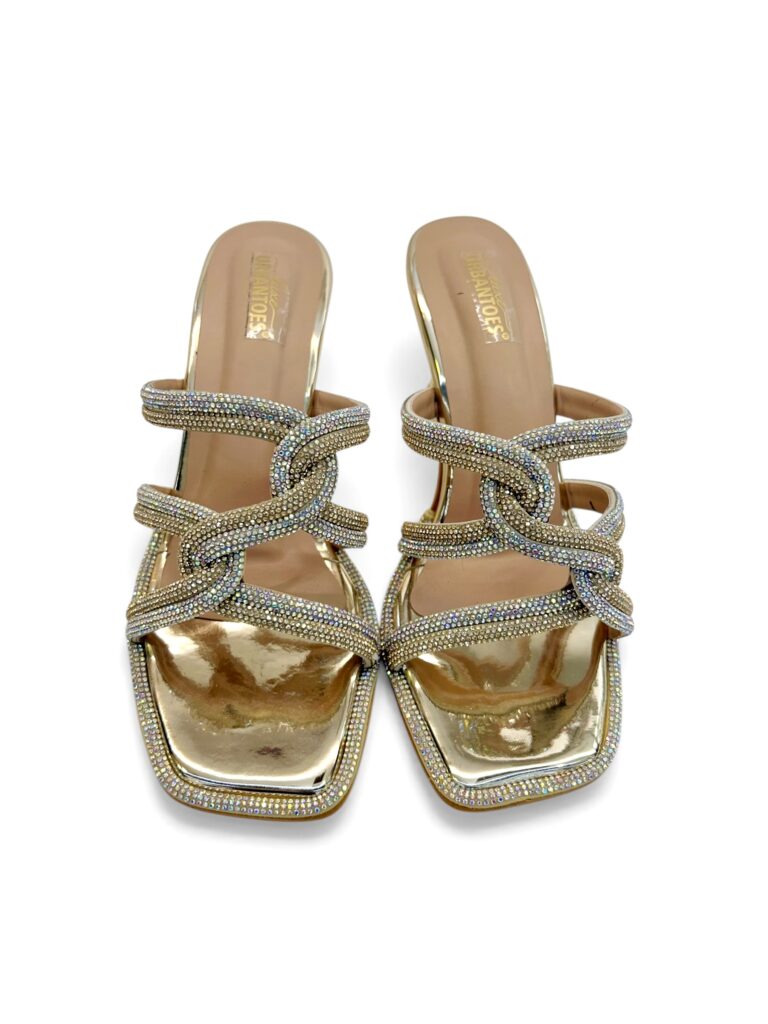 Gold Embellished Strappy Heels for Women – Crystal Knot Party Sandals