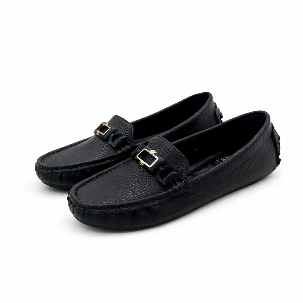 Classic Black Loafers for Women with Gold Buckle – Comfortable Everyday & Office Wear
