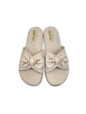 Beige Bow Flat Sandals