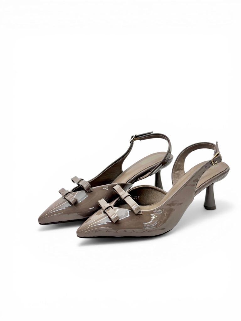 Taupe Patent Slingback Kitten Heels with Bow – Urbantoes India