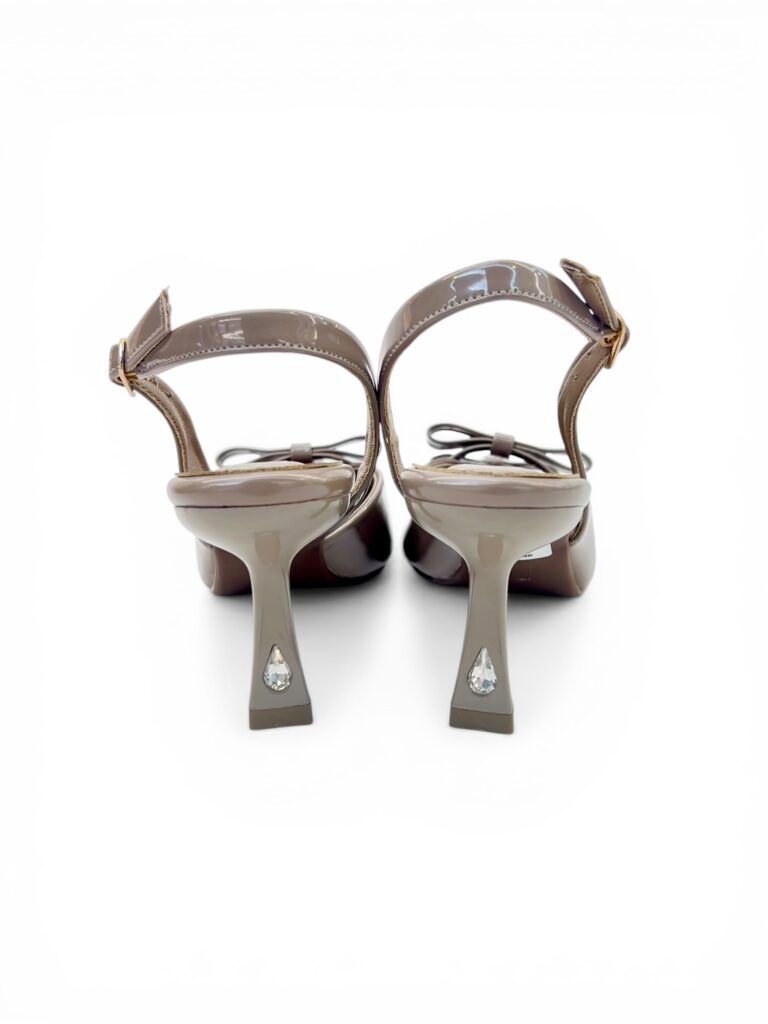 Taupe Patent Slingback Kitten Heels with Bow – Urbantoes India