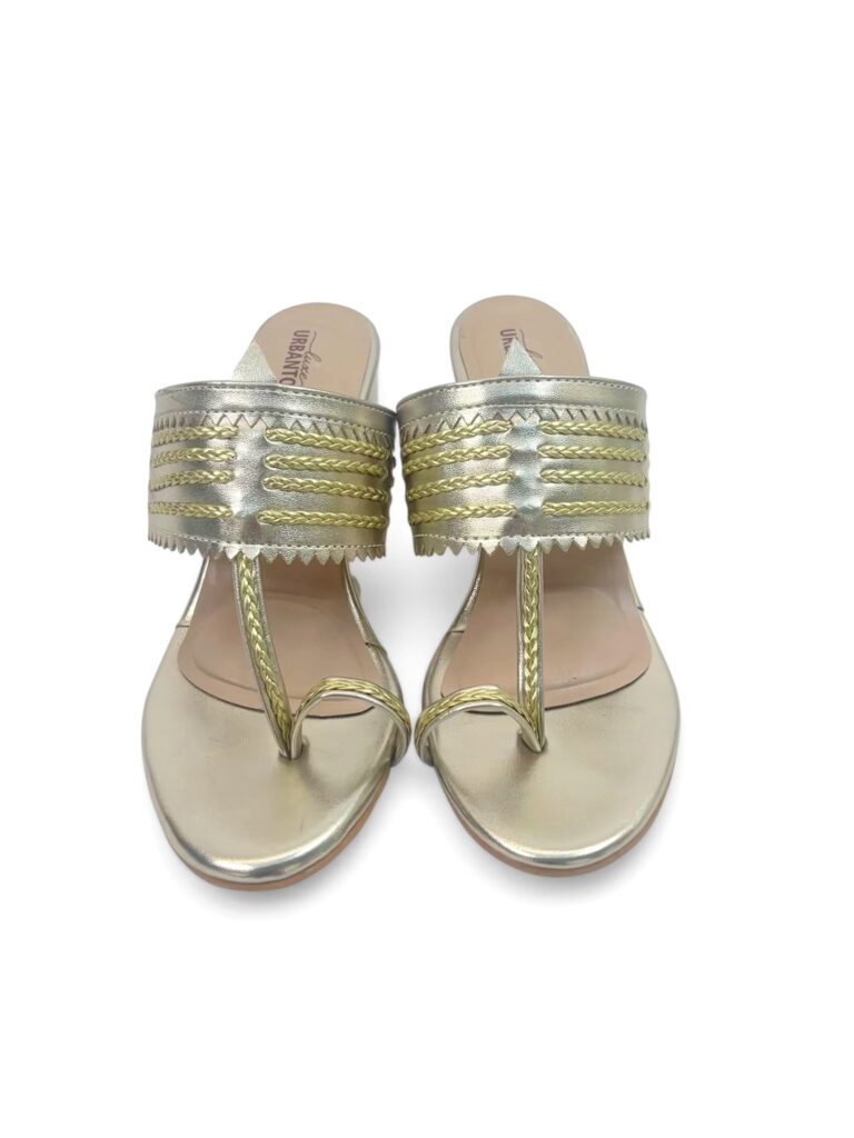 Gold Kolhapuri Block Heel Slipper for Women – Urbantoes