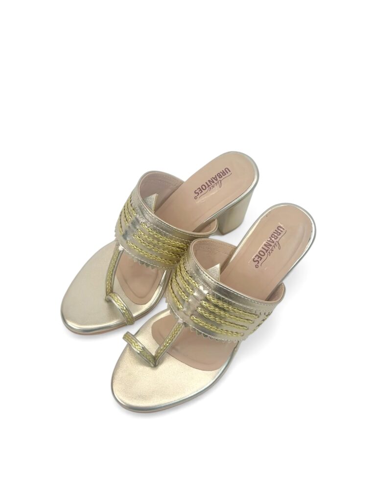 Gold Kolhapuri Block Heel Slipper for Women – Urbantoes