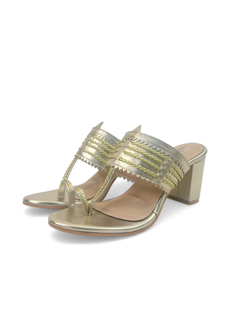 Gold Kolhapuri Block Heel Slipper for Women – Urbantoes