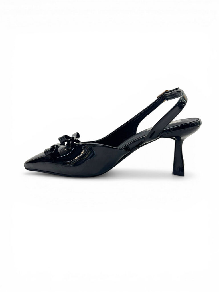 Black Patent Slingback Kitten Heels with Bow – Urbantoes India