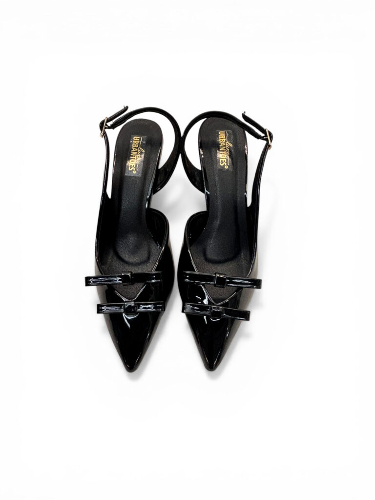 Black Patent Slingback Kitten Heels with Bow – Urbantoes India