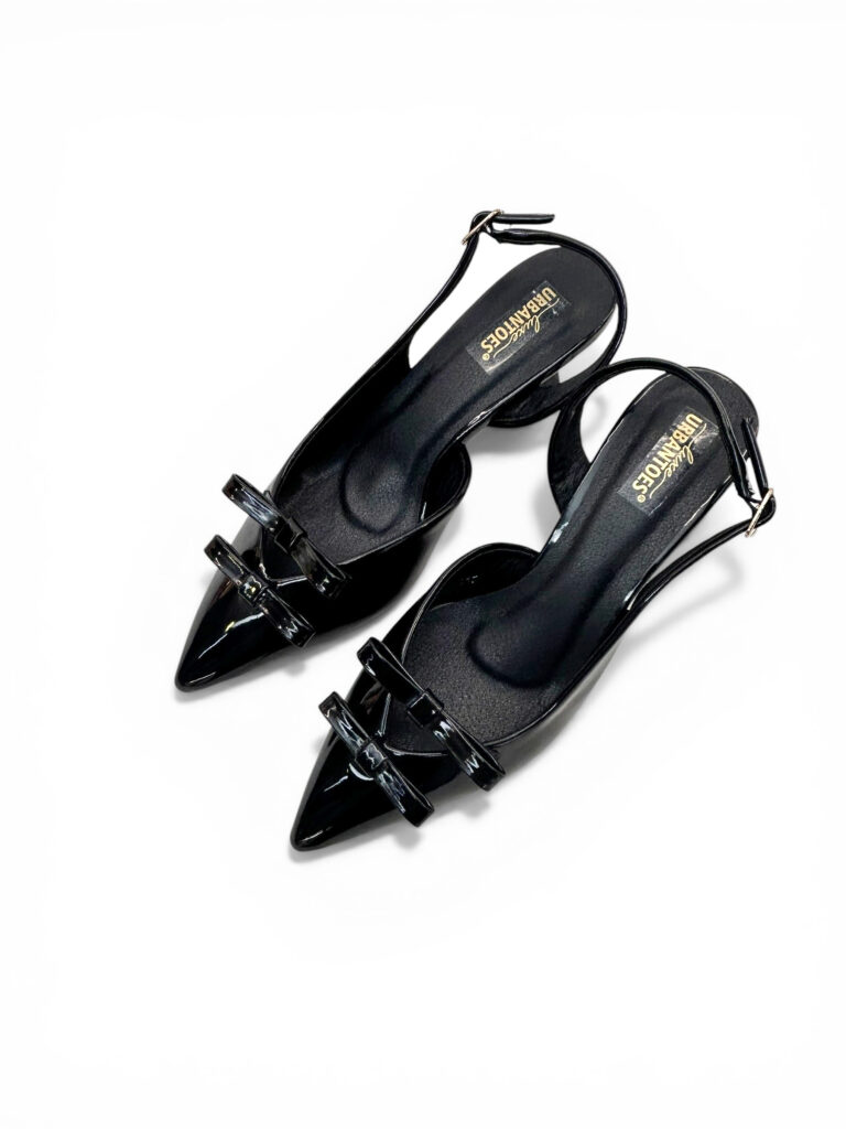 Black Patent Slingback Kitten Heels with Bow – Urbantoes India