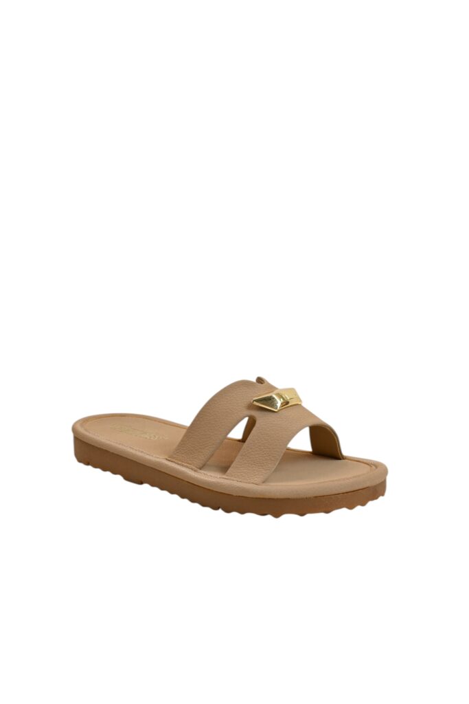 Brown Buckle Flat Slide Sandals Women – Vegan Leather Daily Wear