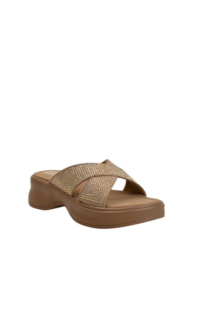 Brown Embellished Platform Slide for Women – Comfort Daily Wear