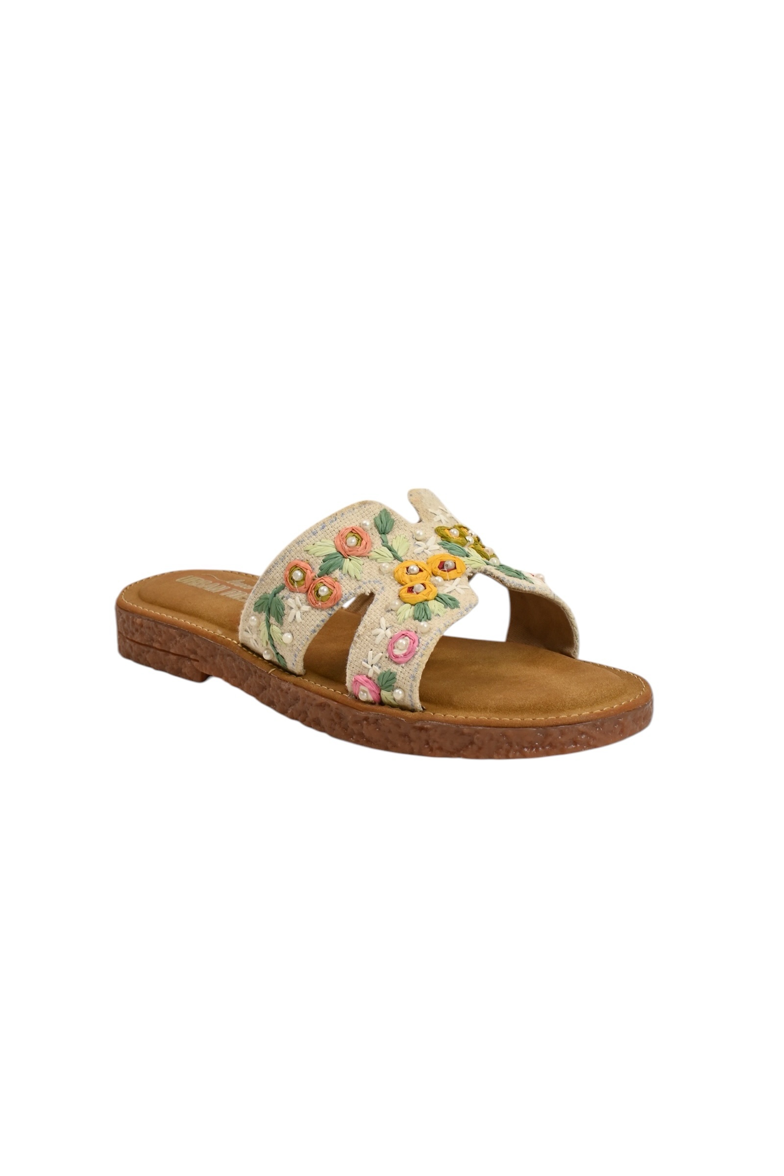 Beige embroidered flat sandals for women - Image 4
