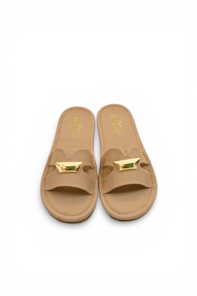 Brown Buckle Flat Slide Sandals Women – Vegan Leather Daily Wear